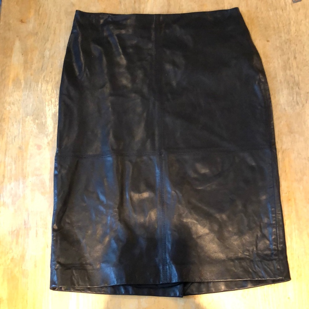 Talbots Black Leather Midi Pencil Skirt